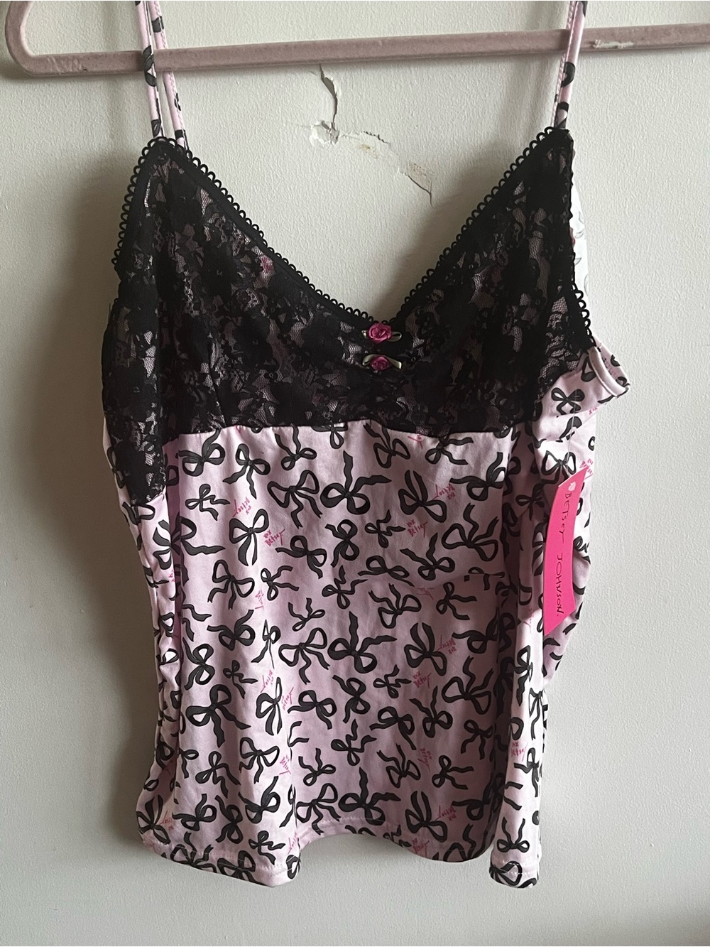 Pink & Black Lace-Trim Cami Top & shorts